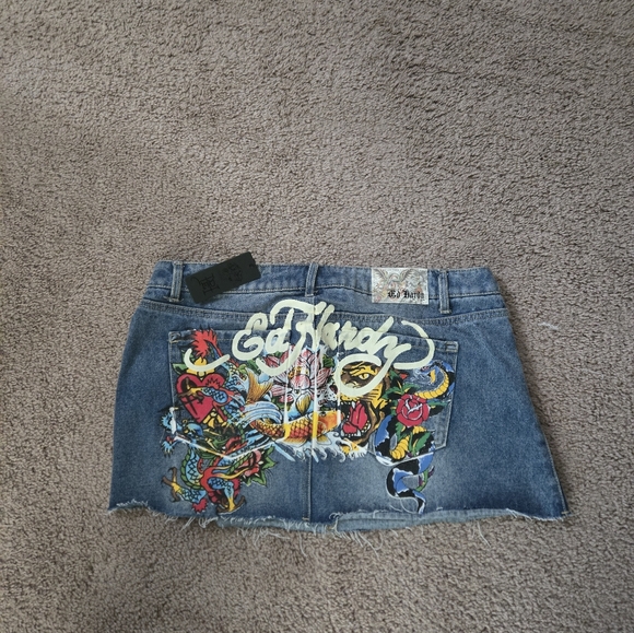 Ed Hardy Distressed Blue Mini Skirt - Picture 2 of 2